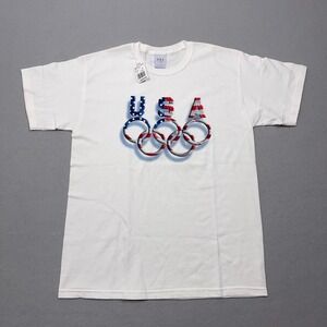 Vintage Shirt Olympic Games USA Medium White Short Sleeve Official Merch 90S NWT